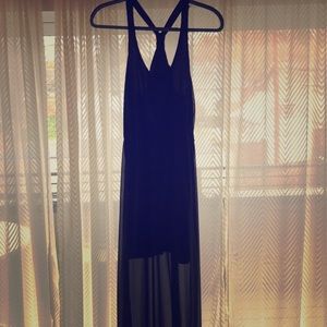Black maxi dress racer back sheer bottom